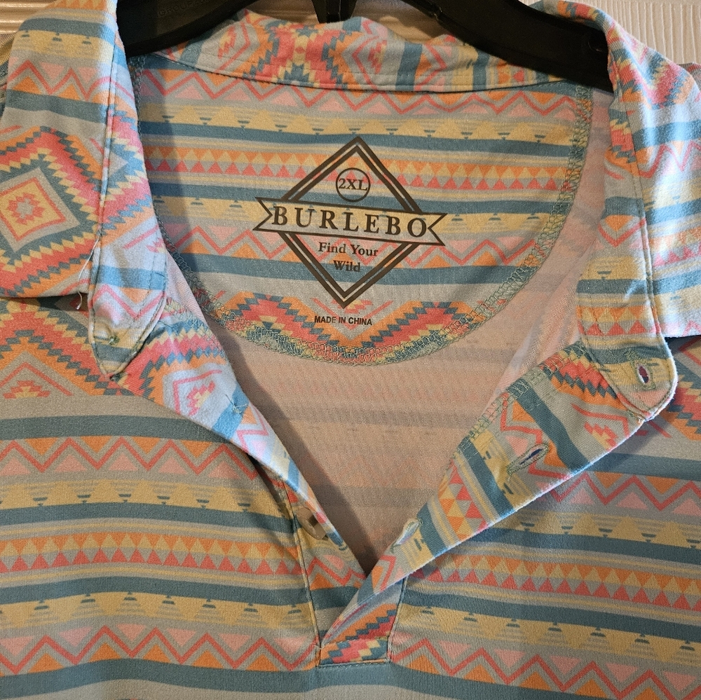 BURLEBO Men's Geometric Polo - Blue and Pink